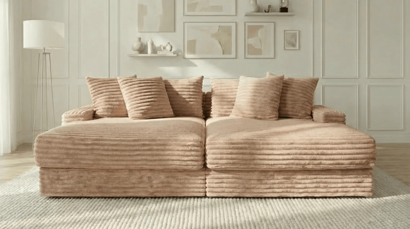 Canapé droit déhoussable EVA XL en velours doudou - TRUST INDUSTRIE - Beige - L. 330 x l. 170 cm - 