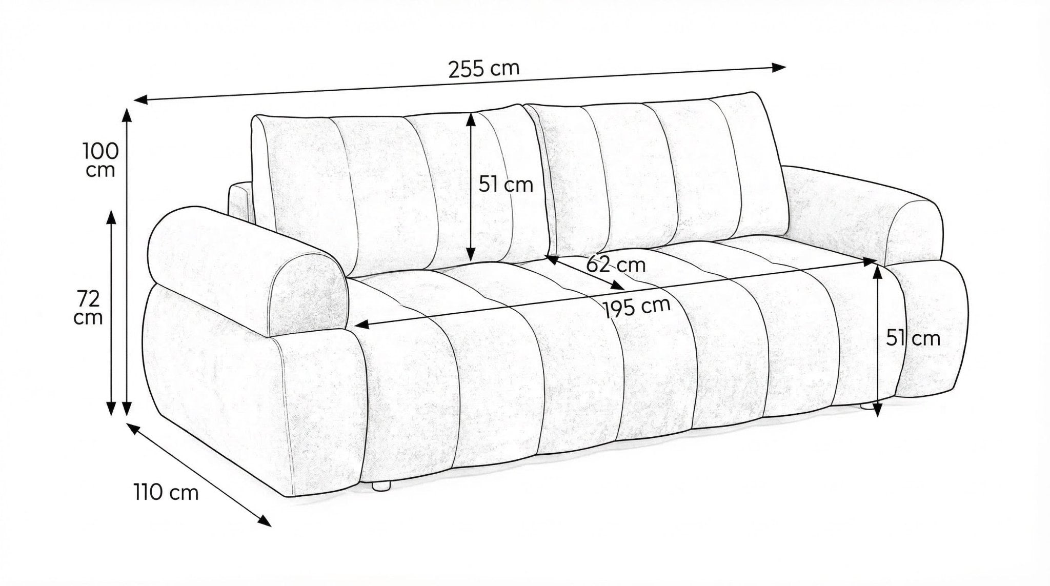 Canapé droit MAYO 3 places en tissu - TRUST INDUSTRIE - bleu- 
