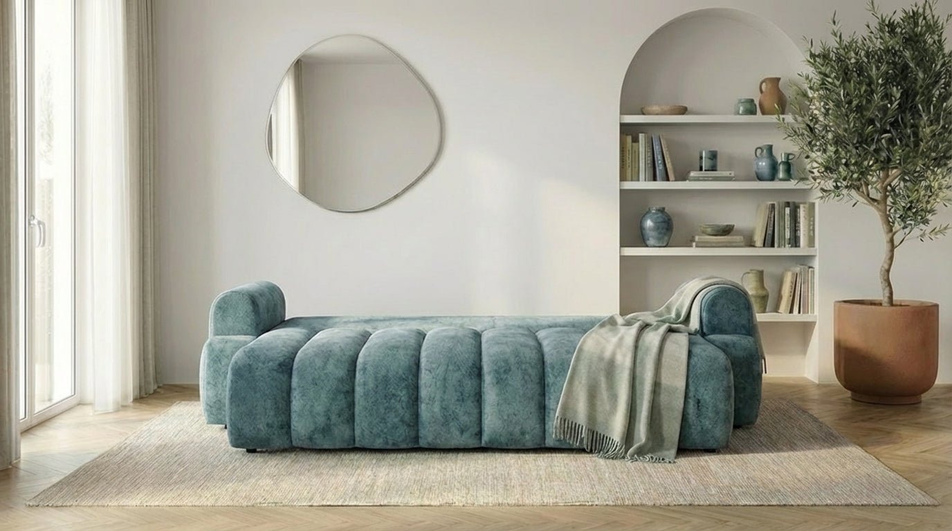 Canapé droit MAYO 3 places en tissu - TRUST INDUSTRIE - bleu - 