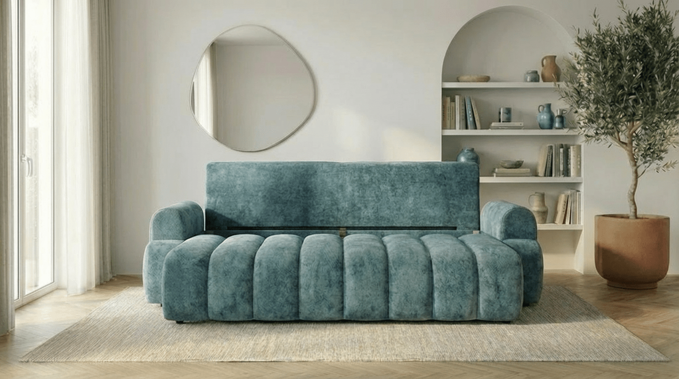 Canapé droit MAYO 3 places en tissu - TRUST INDUSTRIE - bleu- 