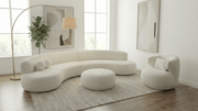 Canapé ELEANOR en laine bouclée rasée en blanc cassé - TRUST INDUSTRIE - 6/8 places + 1 pouf - 