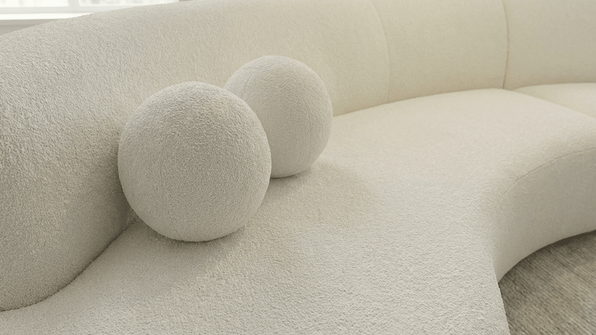 Canapé ELEANOR en laine bouclée rasée en blanc cassé - TRUST INDUSTRIE - 6/8 places + 1 pouf - 