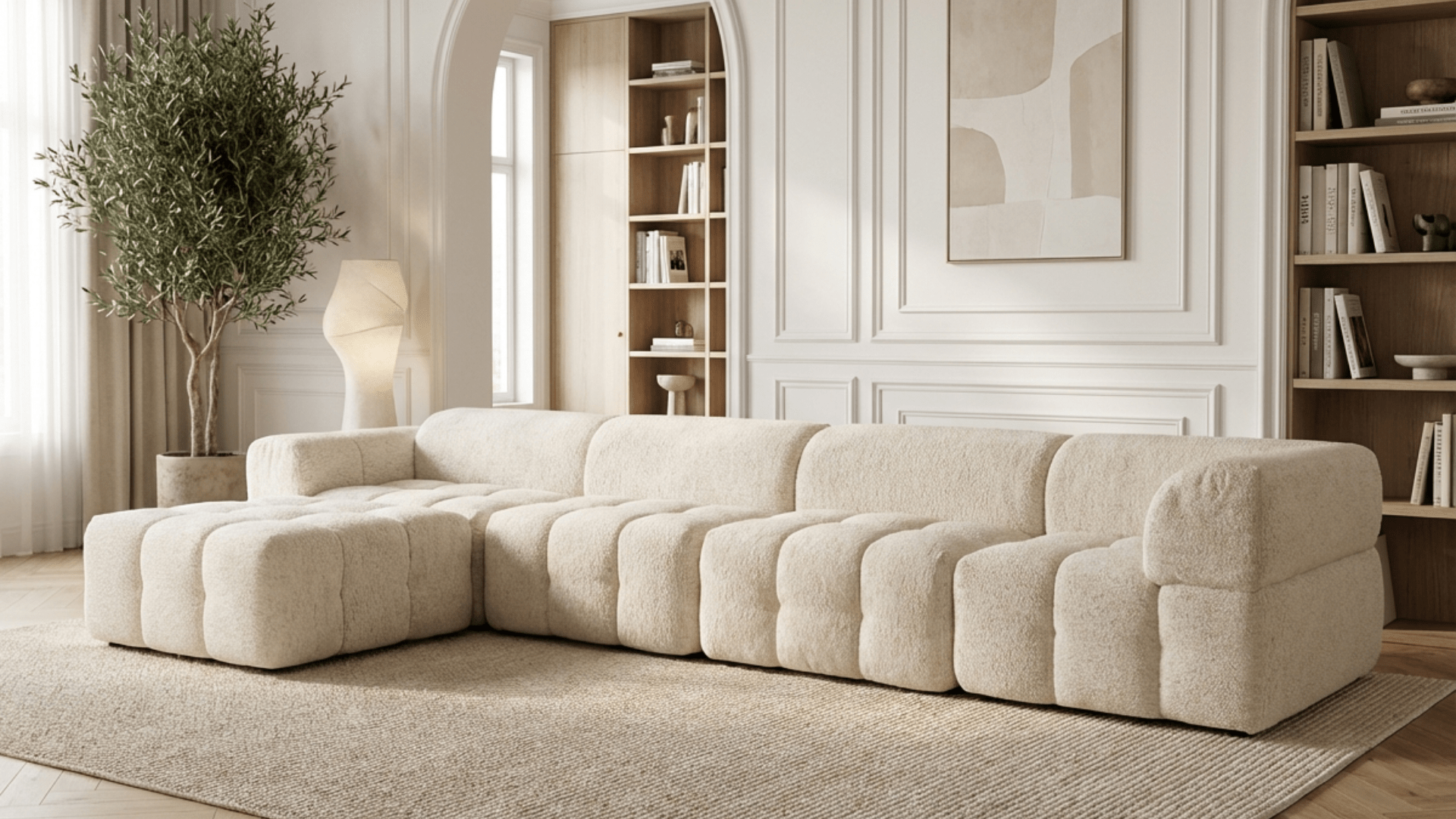 Canapé modulable 5 places MARQUIS en tissu - Trust Industrie - Ecru - gauche