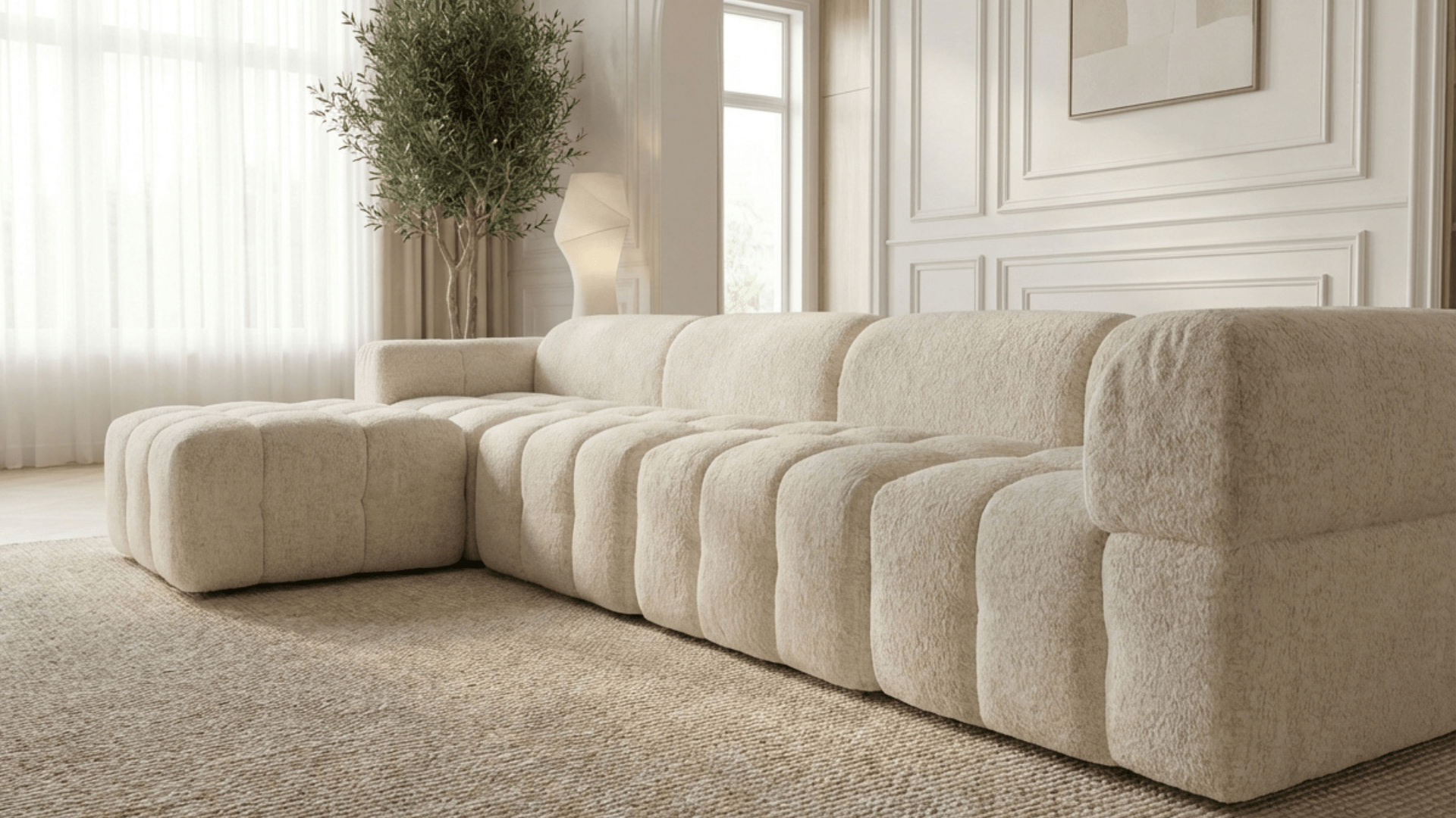 Canapé modulable 5 places MARQUIS en tissu - Trust Industrie - Ecru - gauche