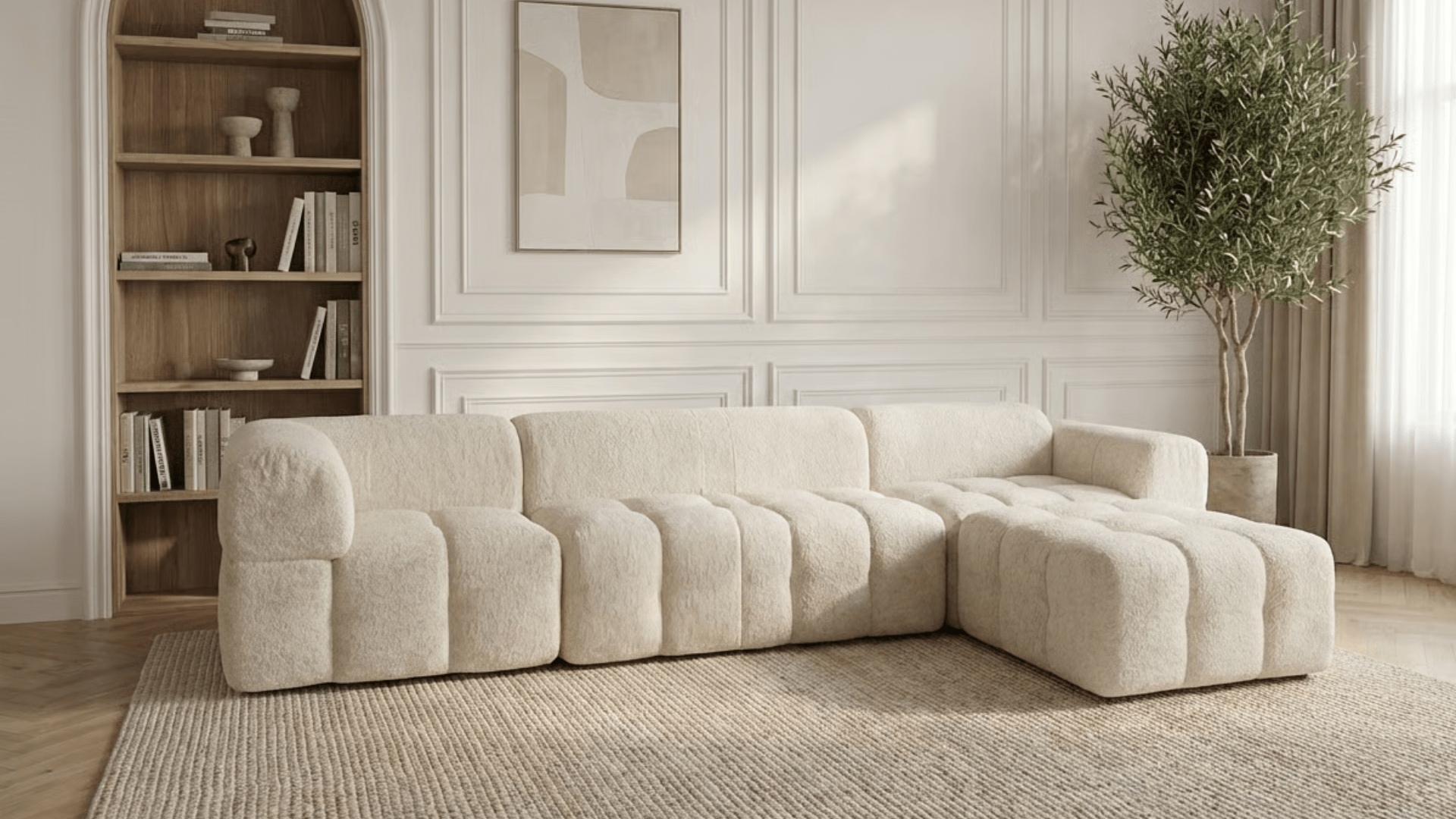 Canapé modulable 5 places MARQUIS en tissu - Trust Industrie - Ecru - droit