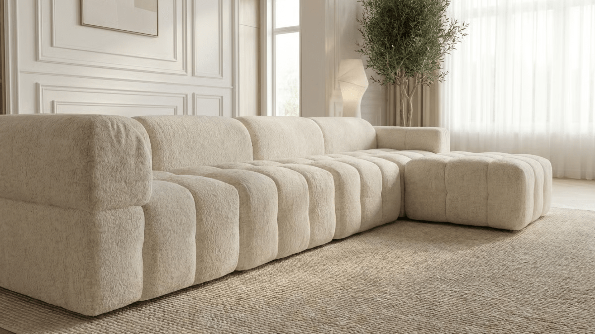 Canapé modulable 5 places MARQUIS en tissu - Trust Industrie - Ecru - droit