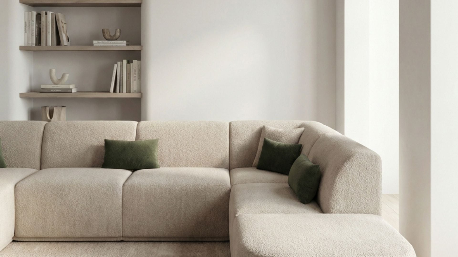 Canapé panoramique 7 places KENT tissu velours - Trust Industrie - Beige - gauche