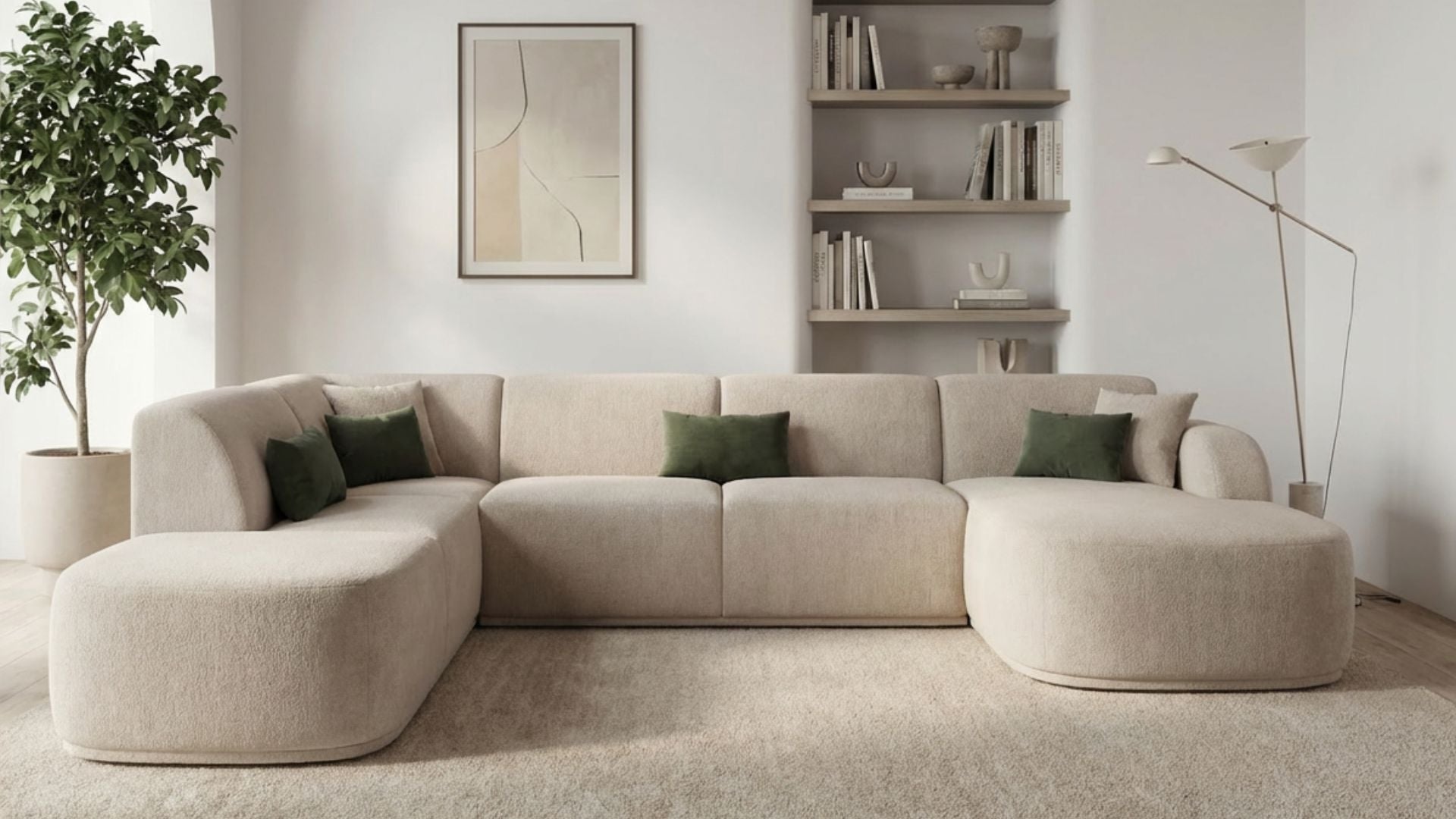 Canapé panoramique 7 places KENT tissu velours - Trust Industrie - Beige - droite