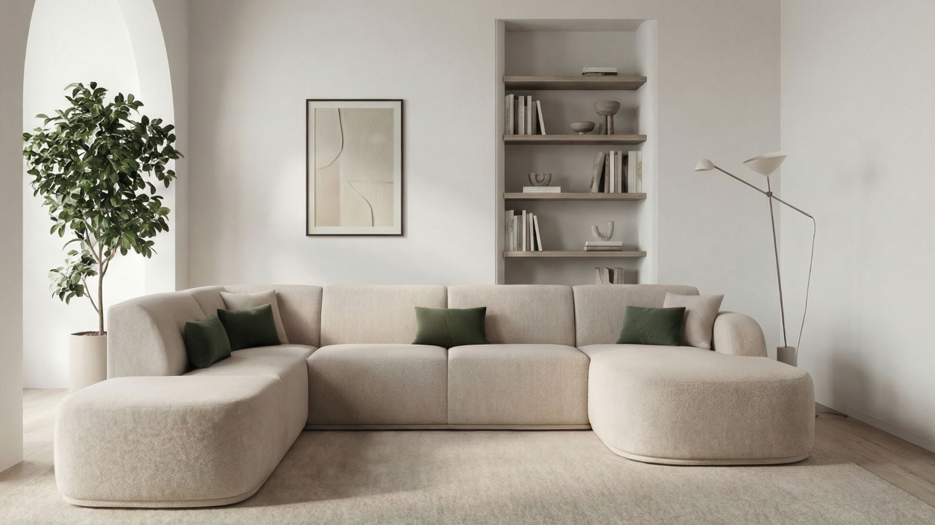 Canapé panoramique 7 places KENT tissu velours - Trust Industrie - Beige - droit