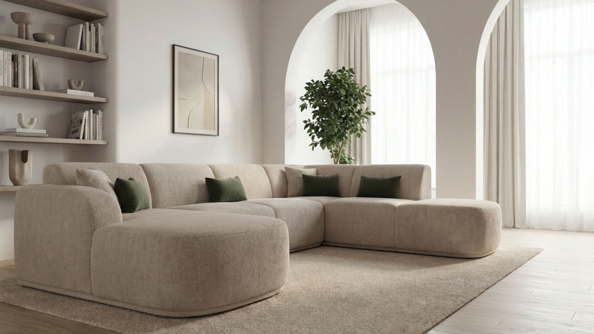 Canapé panoramique 7 places KENT tissu velours - Trust Industrie - Beige - gauche