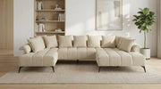 Canapé panoramique 7 places VANESSA U en tissu chenille - TRUST INDUSTRIE - Beige - Angle droit ( petite méridienne à gauche ) sans pouf