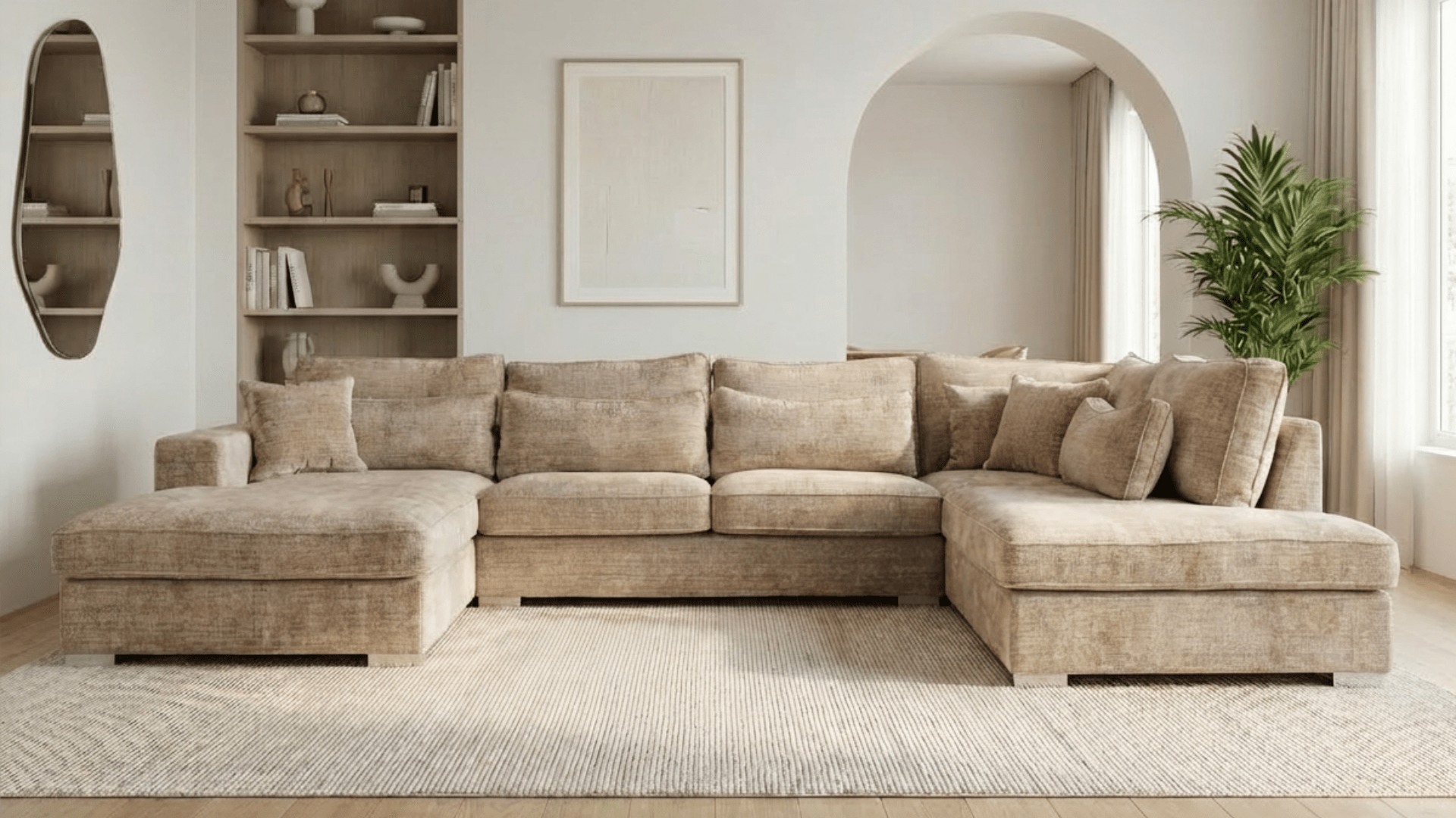 Canapé panoramique déhoussable MARBELLA en tweed - TRUST INDUSTRIE - Beige 05 - gauche