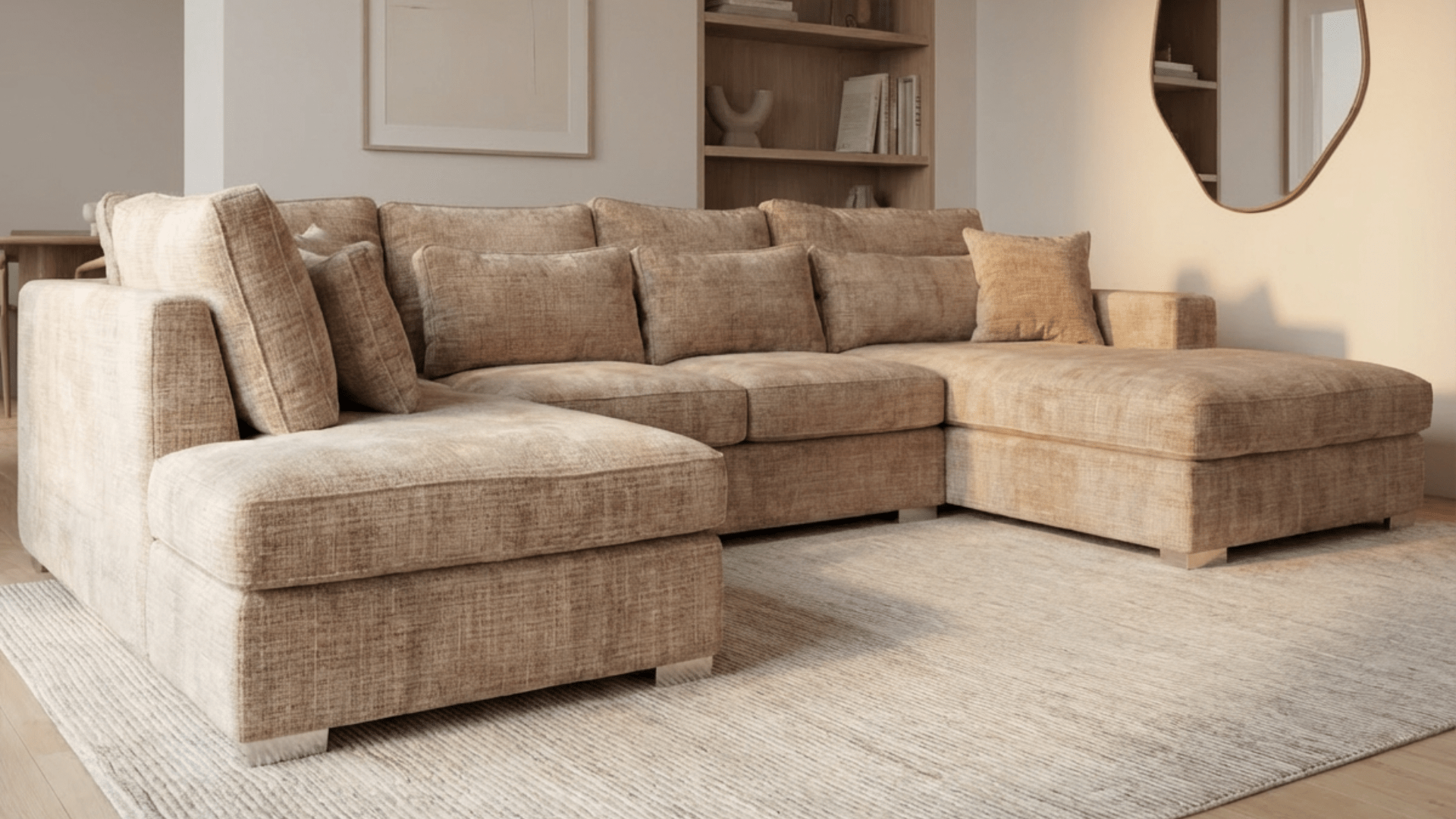 Canapé panoramique déhoussable MARBELLA en tweed - TRUST INDUSTRIE - Beige 05 - Angle droit - 