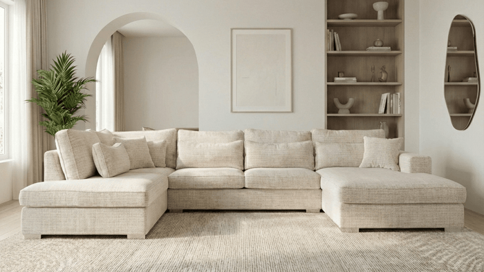 Canapé panoramique déhoussable MARBELLA en tweed - TRUST INDUSTRIE - Ecru- Angle droit - 
