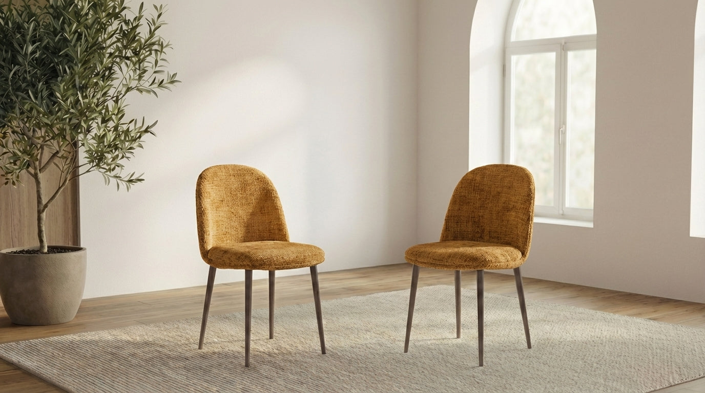 Lot de 2 chaises EGG en tissu marbella et pieds en acier