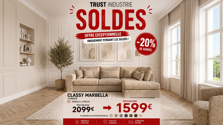 Canapé d'angle déhoussable 7 places CLASSIQUE MARBELLA en tweed