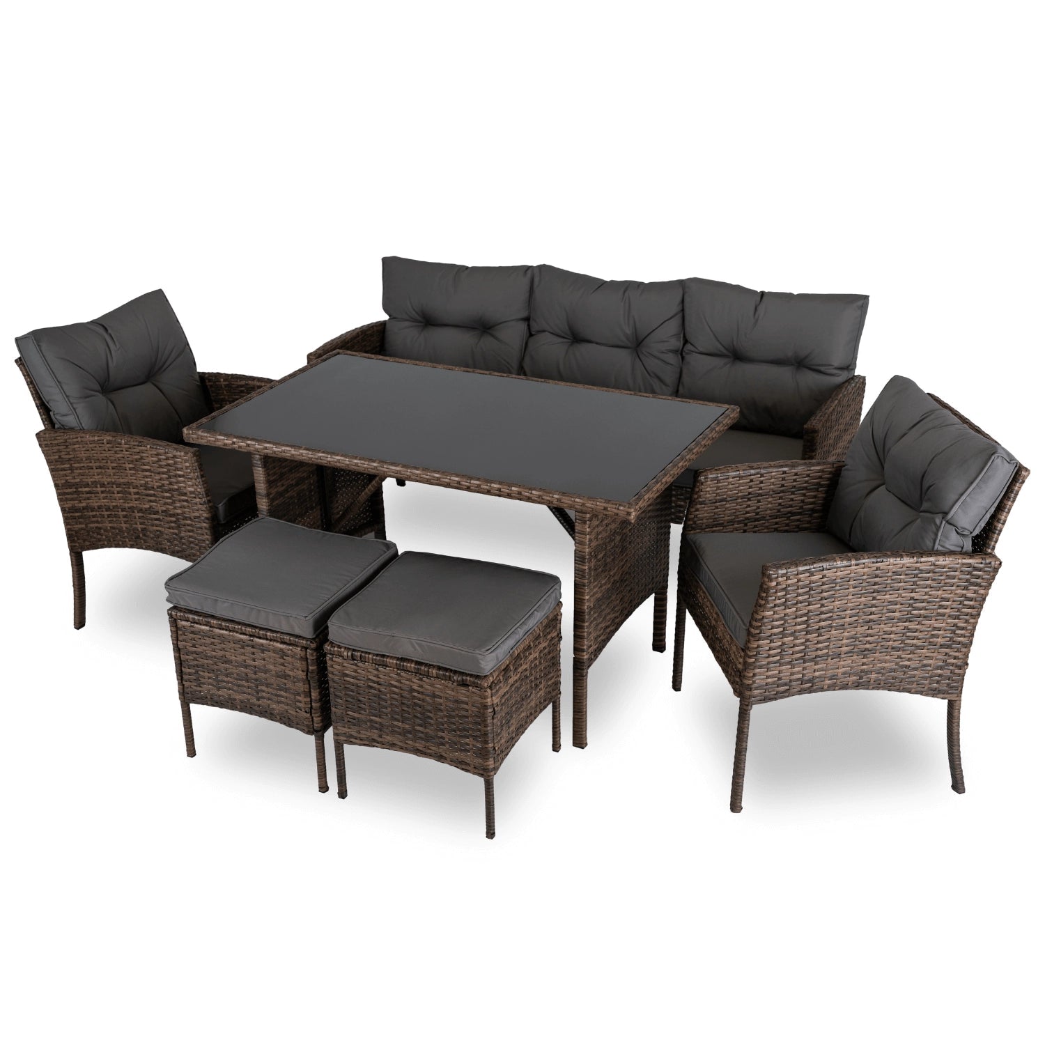 Ensemble de jardin ATLANTA en résine tressée avec table rectangulaire en verre - TRUST INDUSTRIE - Marron - 