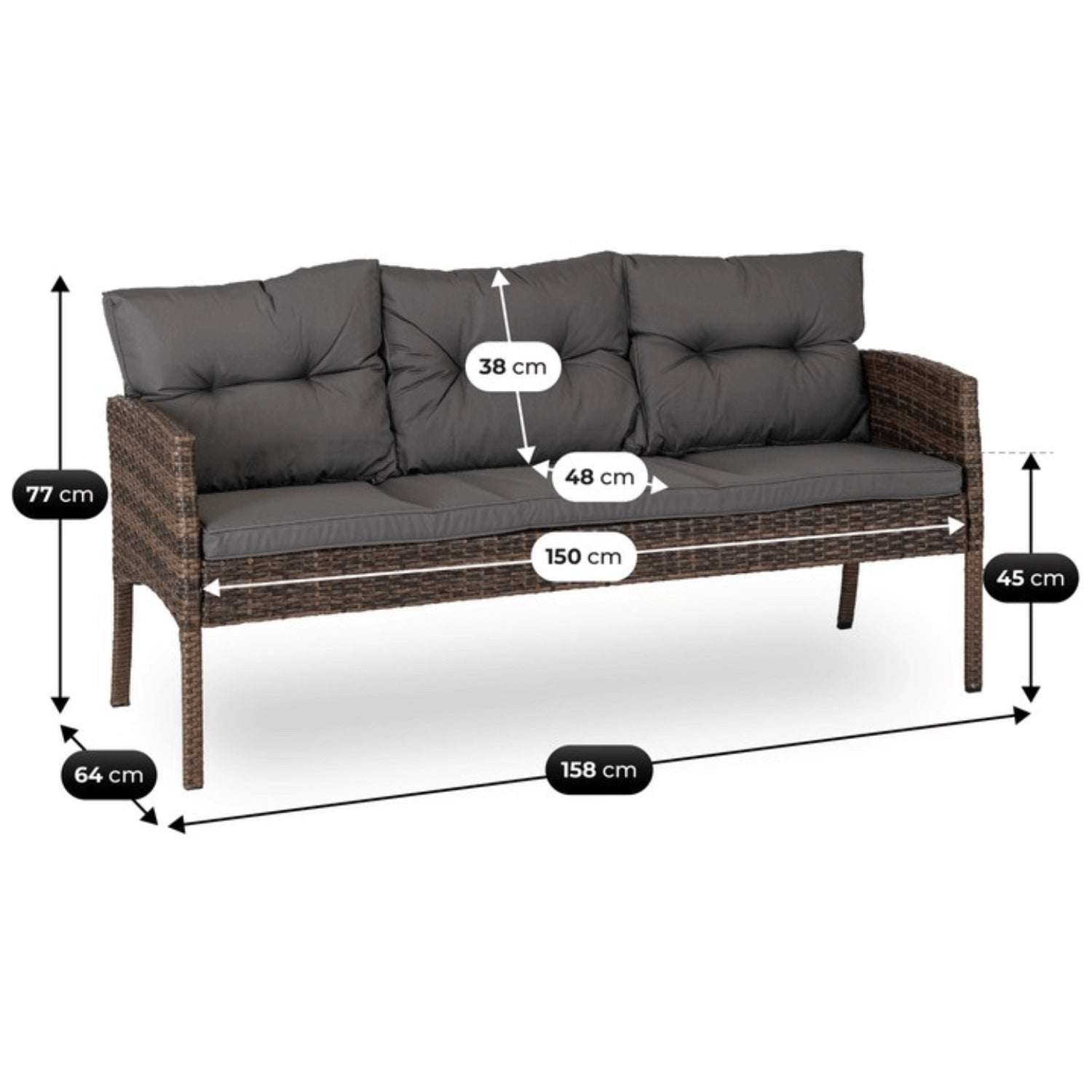 Ensemble de jardin ATLANTA en résine tressée avec table rectangulaire en verre - TRUST INDUSTRIE - Marron - 