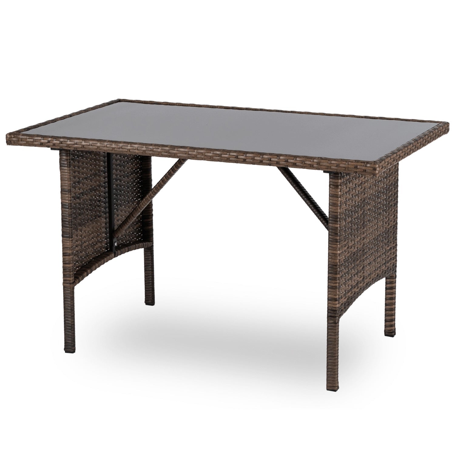 Ensemble de jardin ATLANTA en résine tressée avec table rectangulaire en verre - TRUST INDUSTRIE - Marron - 
