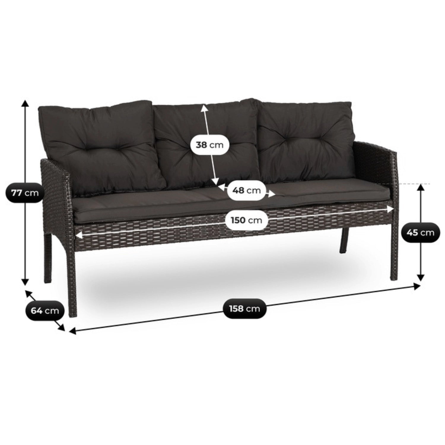Ensemble de jardin ATLANTA en résine tressée avec table rectangulaire en verre - TRUST INDUSTRIE - Marron - 