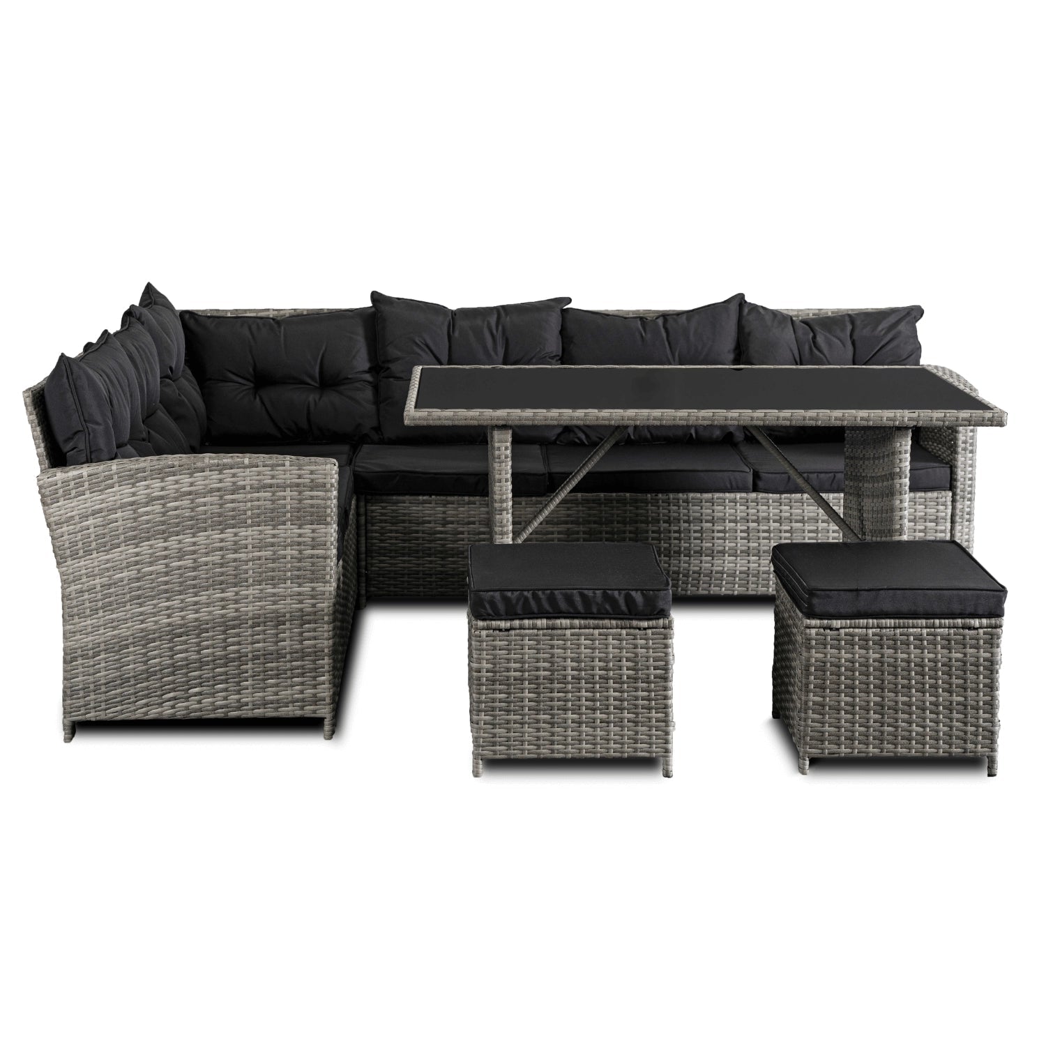Ensemble de jardin DALLAS en résine tressée avec table rectangulaire en verre - TRUST INDUSTRIE - Gris - 