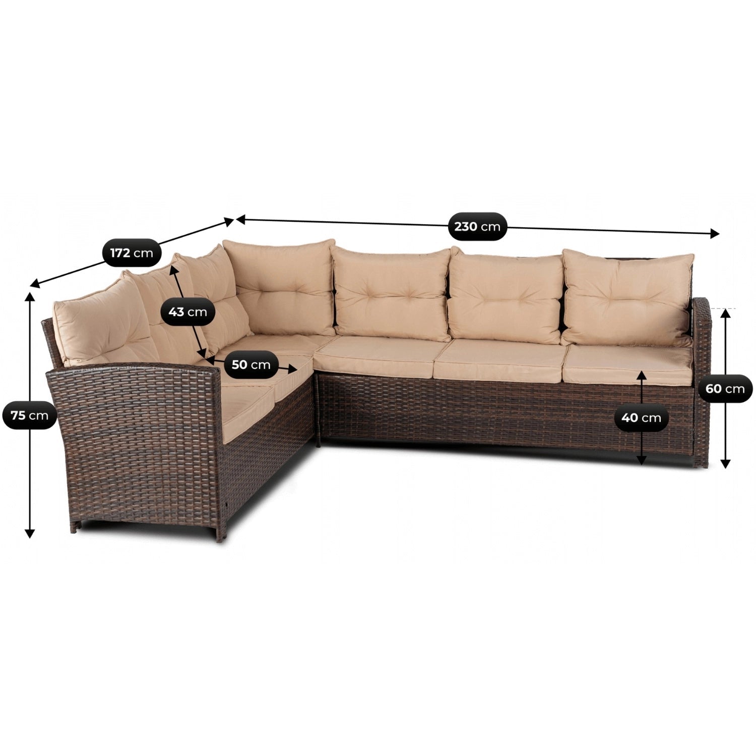 Ensemble de jardin DALLAS en résine tressée avec table rectangulaire en verre - TRUST INDUSTRIE - Beige - 