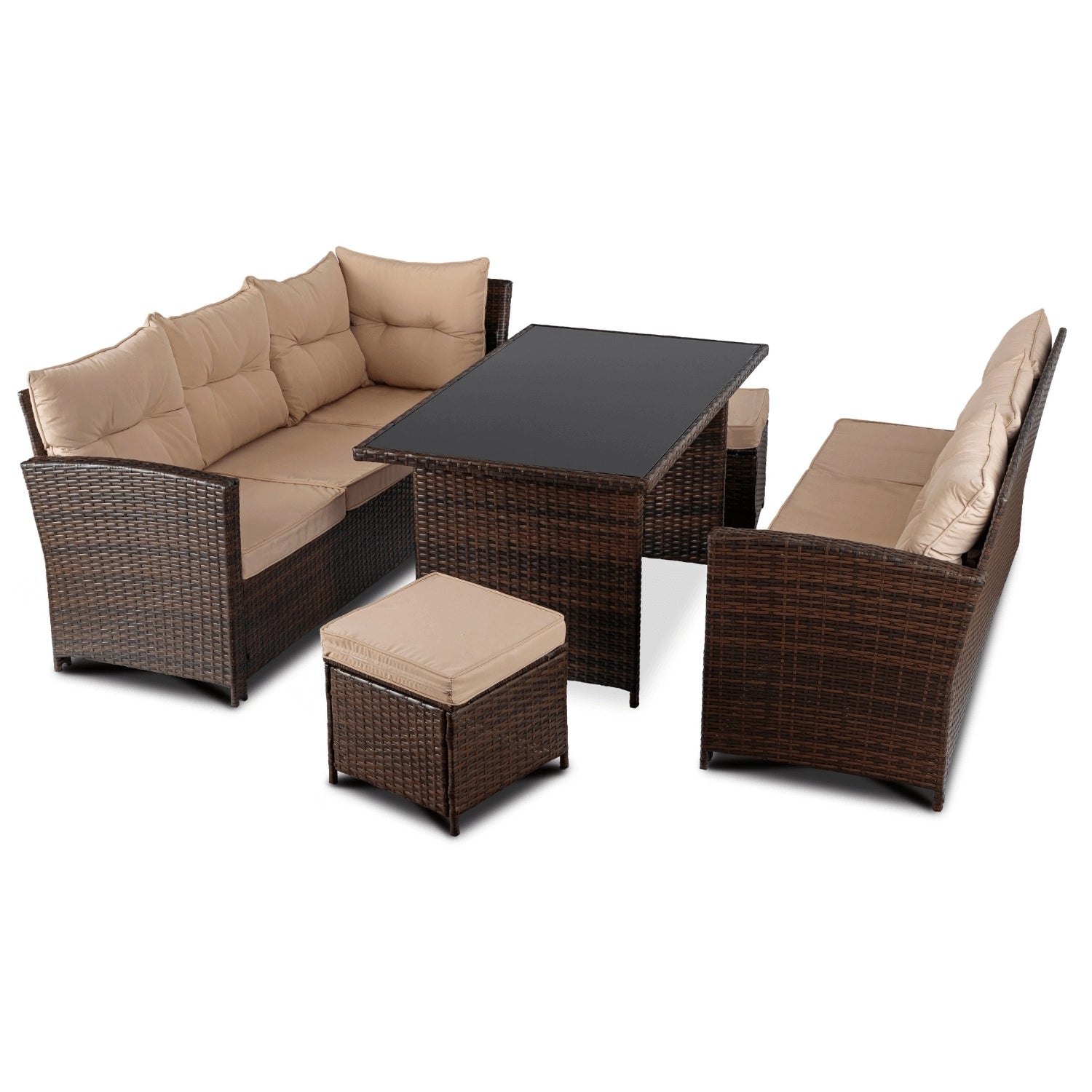 Ensemble de jardin DALLAS en résine tressée avec table rectangulaire en verre - TRUST INDUSTRIE - Beige - 