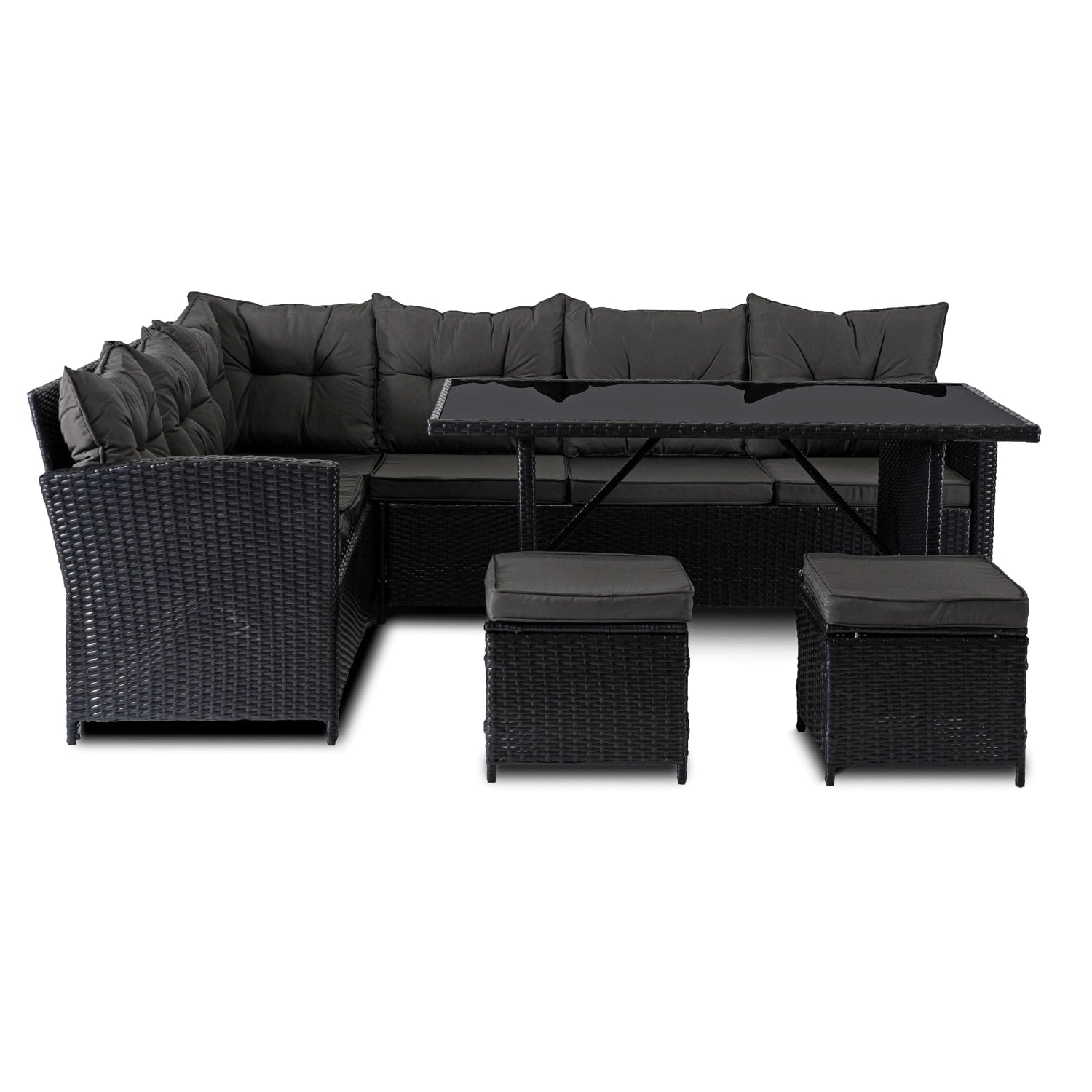 Ensemble de jardin DALLAS en résine tressée avec table rectangulaire en verre - TRUST INDUSTRIE - Noir - 