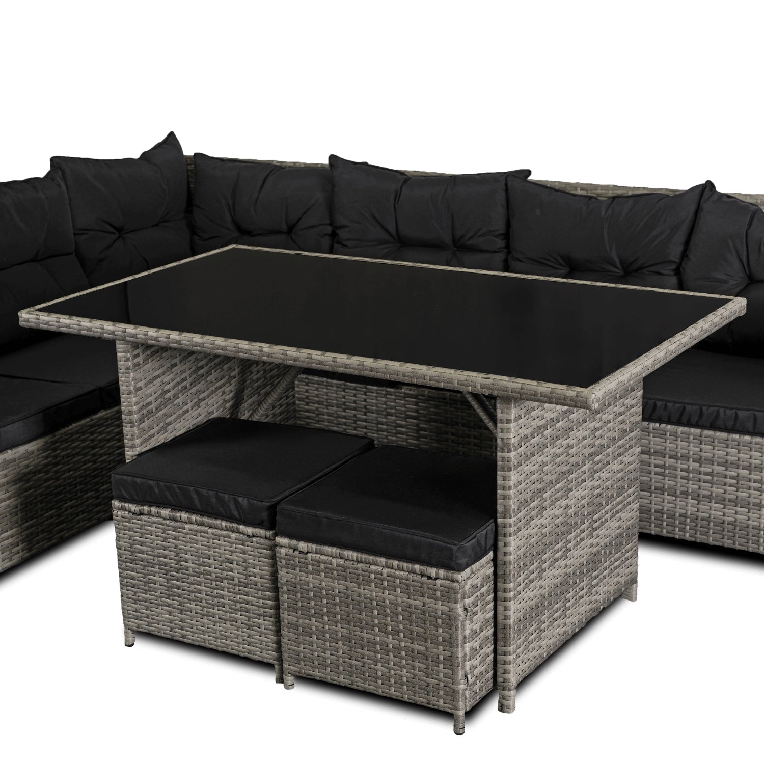 Ensemble de jardin DALLAS en résine tressée avec table rectangulaire en verre - TRUST INDUSTRIE - Gris - 
