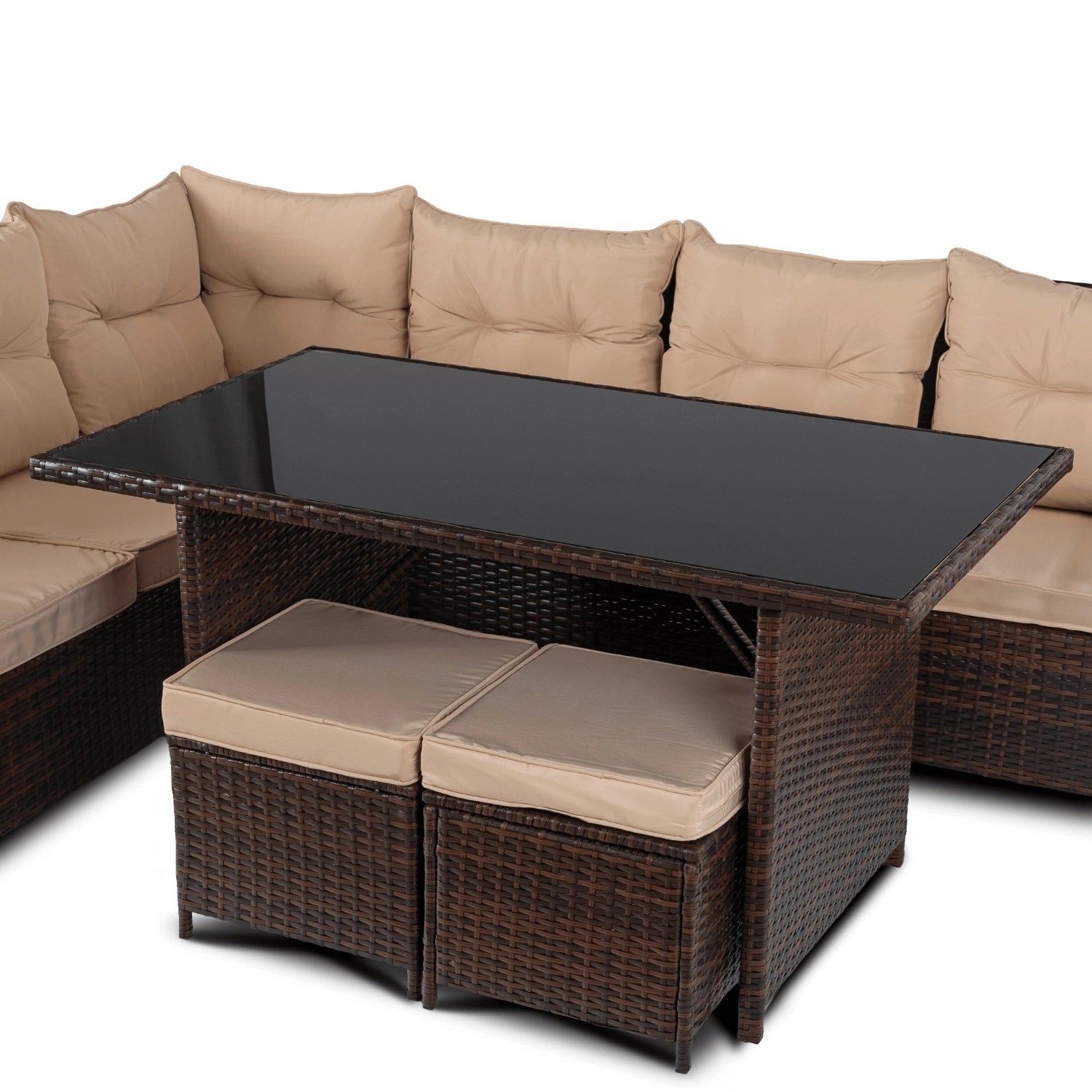 Ensemble de jardin DALLAS en résine tressée avec table rectangulaire en verre - TRUST INDUSTRIE - Beige - 