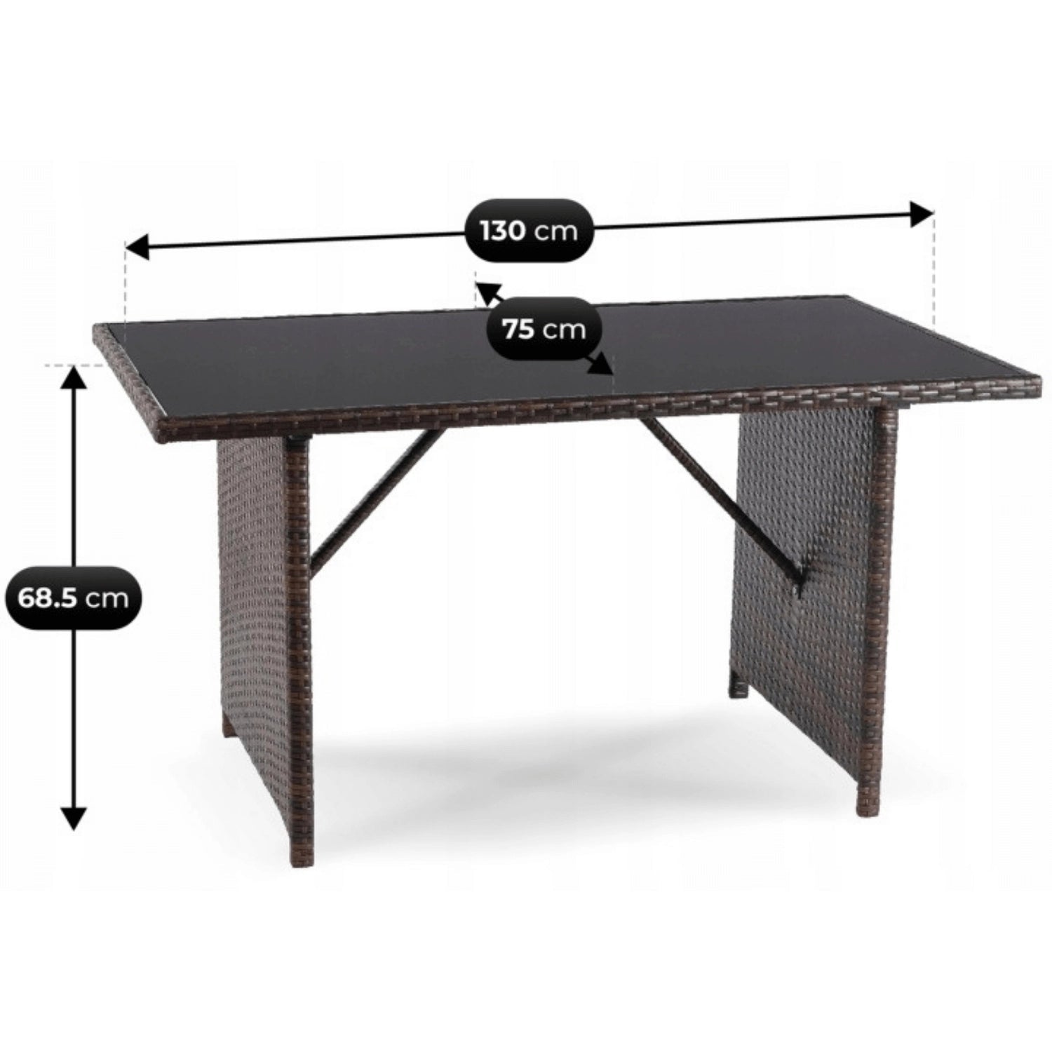 Ensemble de jardin DALLAS en résine tressée avec table rectangulaire en verre - TRUST INDUSTRIE - Beige - 