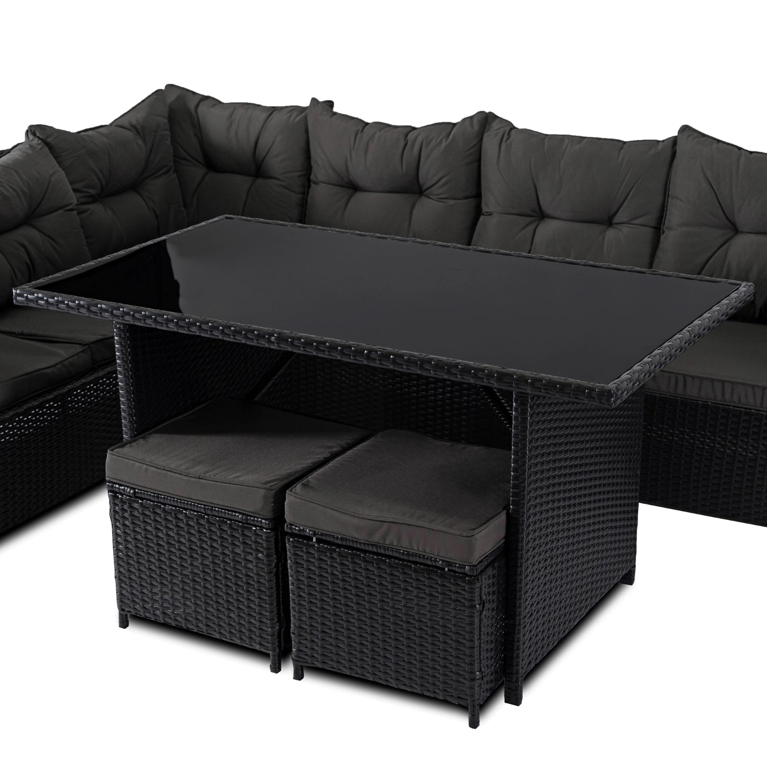 Ensemble de jardin DALLAS en résine tressée avec table rectangulaire en verre - TRUST INDUSTRIE - Noir - 