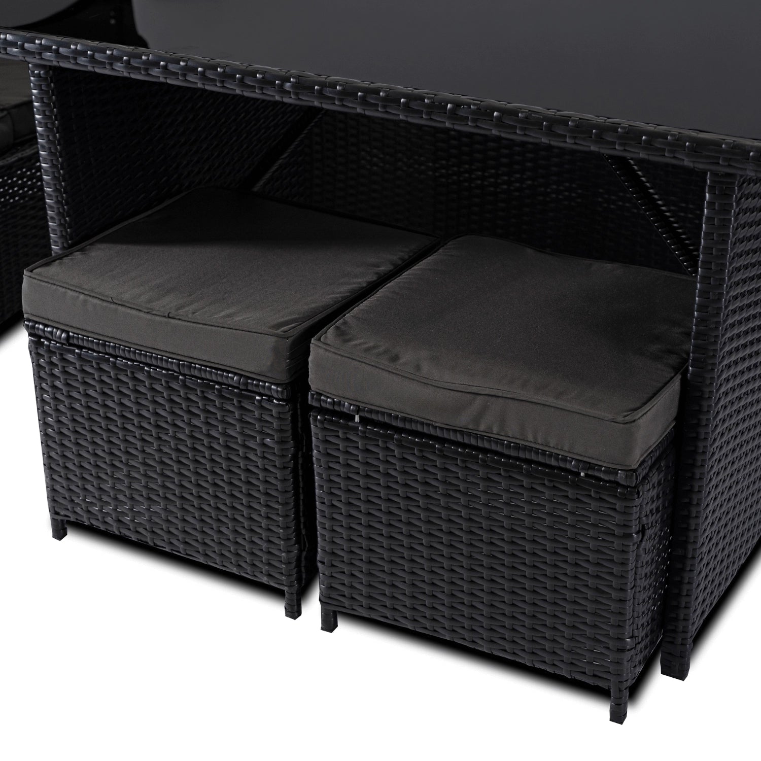 Ensemble de jardin DALLAS en résine tressée avec table rectangulaire en verre - TRUST INDUSTRIE - Noir - 