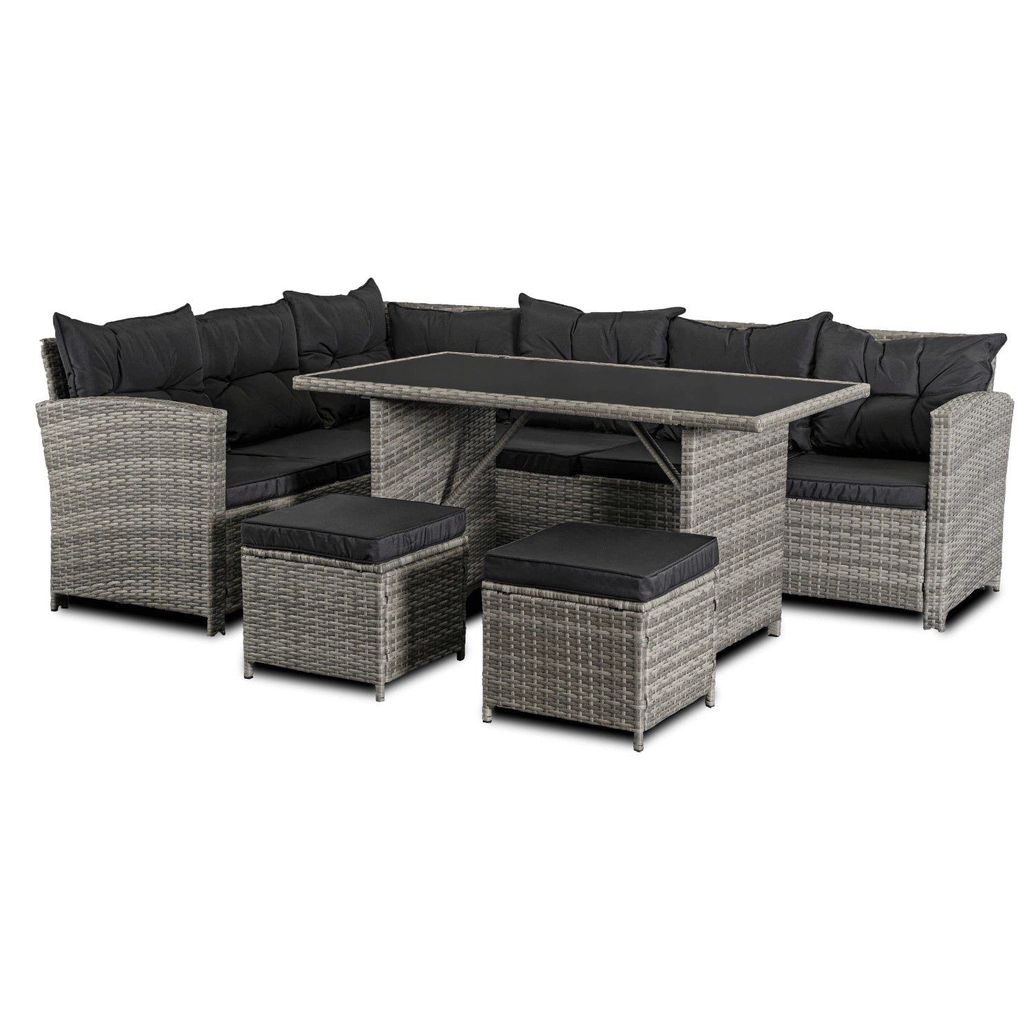Ensemble de jardin DALLAS en résine tressée avec table rectangulaire en verre - TRUST INDUSTRIE - Gris - 