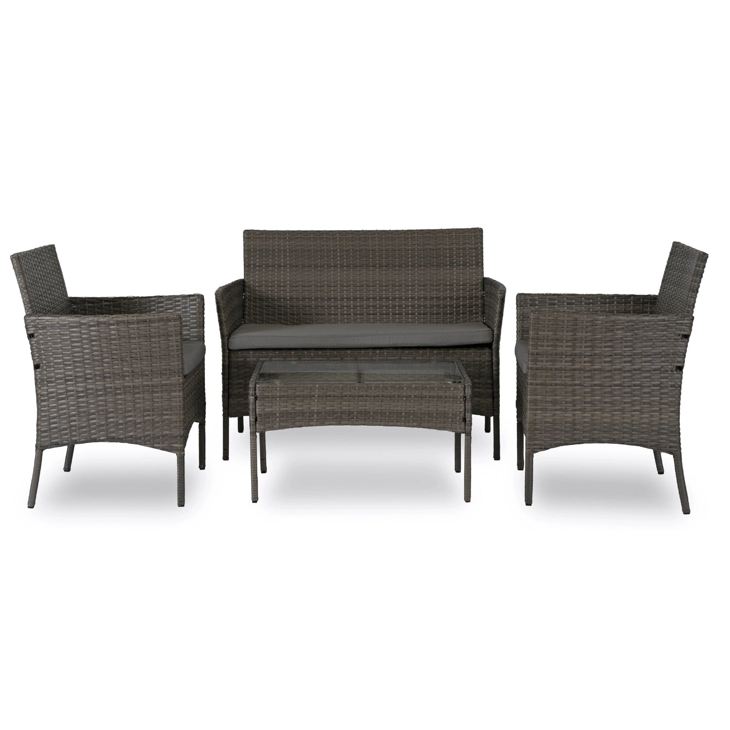 Ensemble de jardin MISSISSIPI en résine tressée avec table rectangulaire en verre - TRUST INDUSTRIE - Gris - 