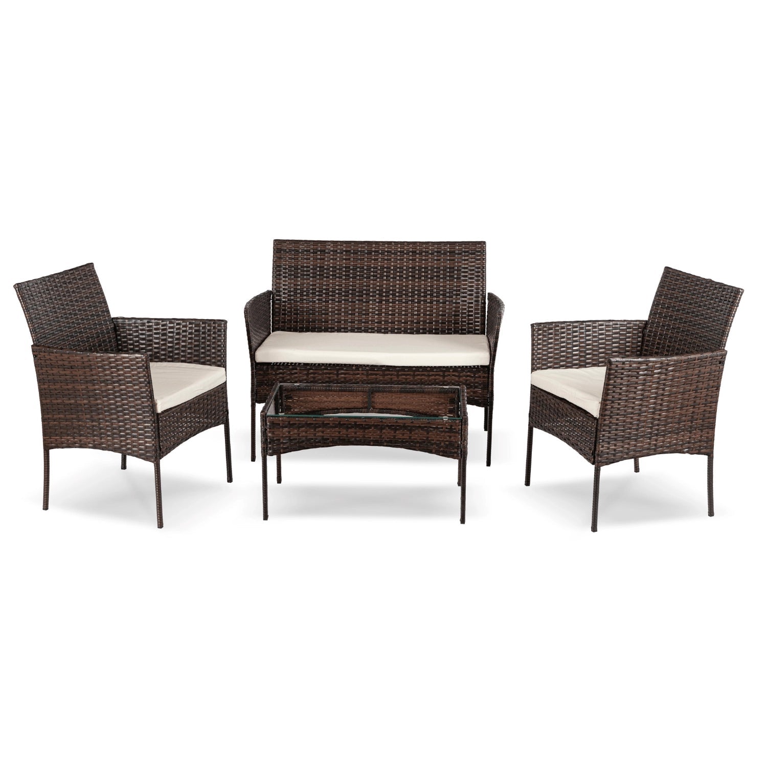 Ensemble de jardin MISSISSIPI en résine tressée avec table rectangulaire en verre - TRUST INDUSTRIE - Marron - 