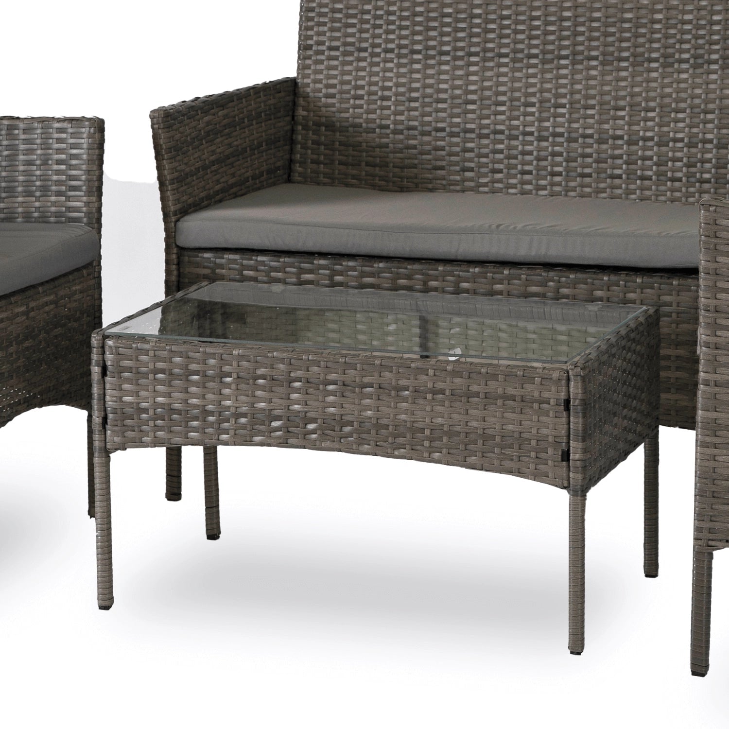 Ensemble de jardin MISSISSIPI en résine tressée avec table rectangulaire en verre - TRUST INDUSTRIE - Gris - 