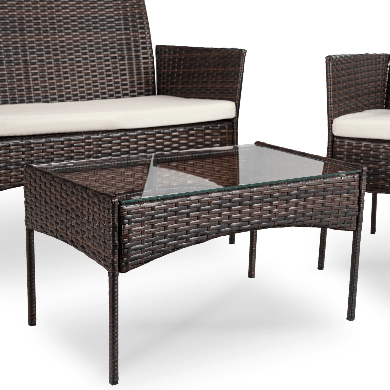 Ensemble de jardin MISSISSIPI en résine tressée avec table rectangulaire en verre - TRUST INDUSTRIE - Marron - 