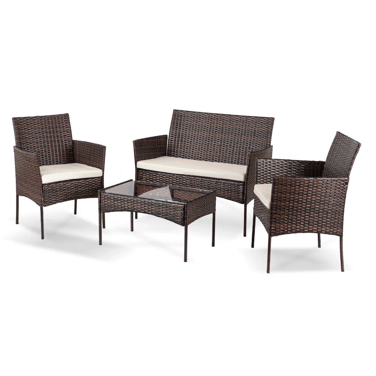 Ensemble de jardin MISSISSIPI en résine tressée avec table rectangulaire en verre - TRUST INDUSTRIE - Marron - 