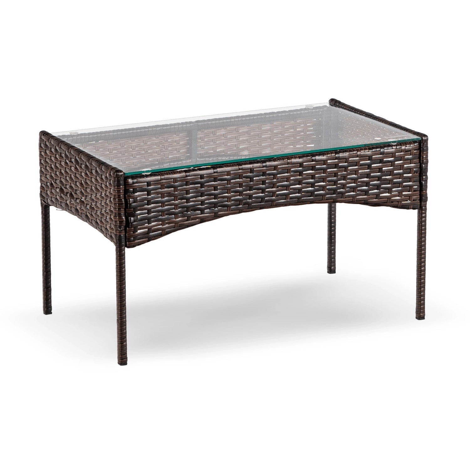 Ensemble de jardin MISSISSIPI en résine tressée avec table rectangulaire en verre - TRUST INDUSTRIE - Marron - 