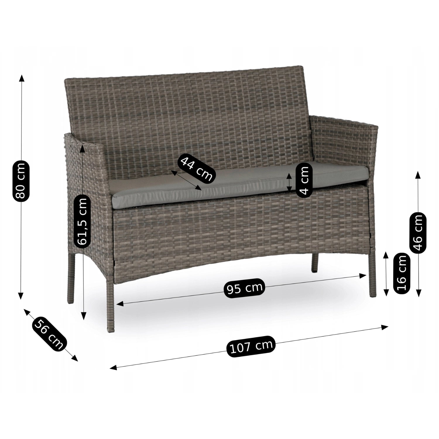 Ensemble de jardin MISSISSIPI en résine tressée avec table rectangulaire en verre - TRUST INDUSTRIE - Gris - 
