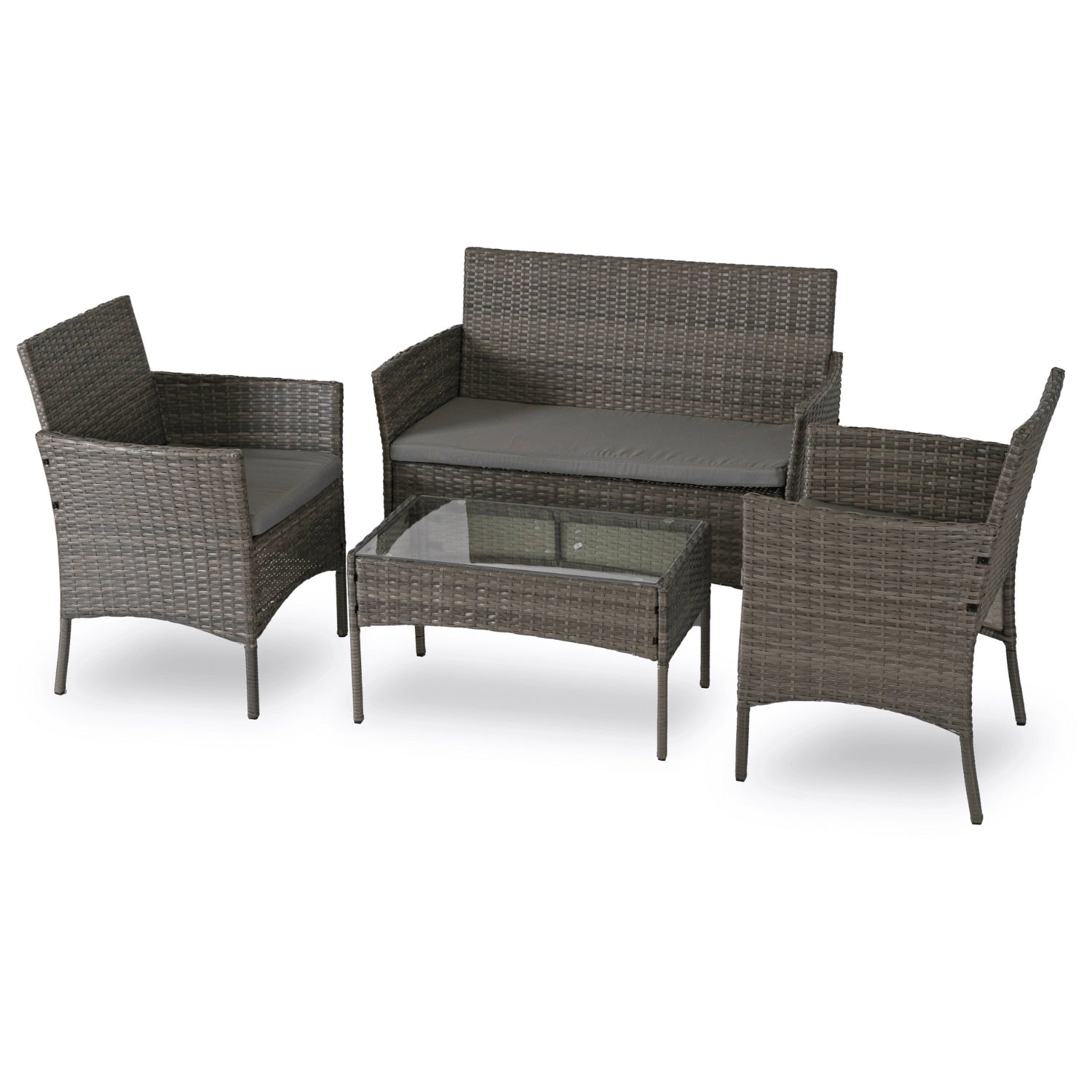 Ensemble de jardin MISSISSIPI en résine tressée avec table rectangulaire en verre - TRUST INDUSTRIE - Gris - 