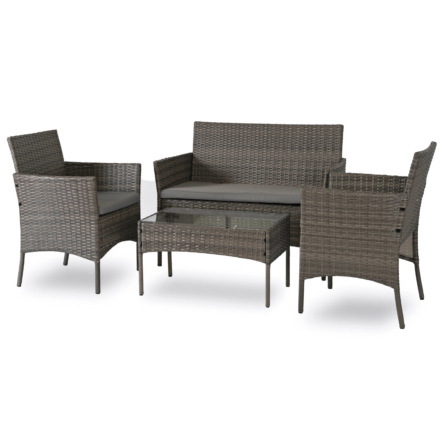 Ensemble de jardin MISSISSIPI en résine tressée avec table rectangulaire en verre - TRUST INDUSTRIE - Gris - 