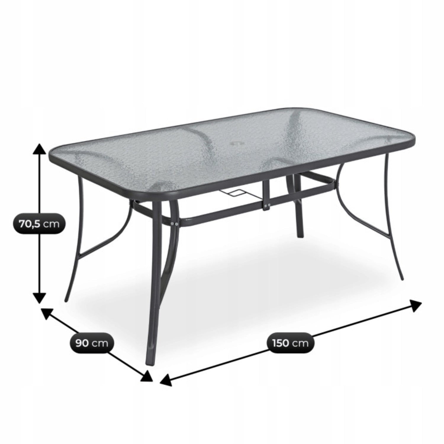 Ensemble de jardin NEBRASKA gris en métal avec table en verre et parasol - TRUST INDUSTRIE - 