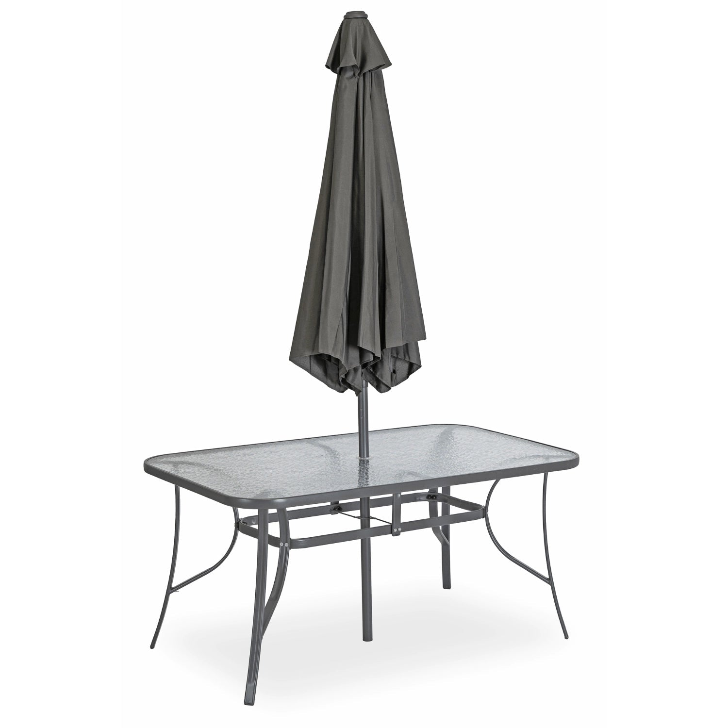 Ensemble de jardin NEBRASKA gris en métal avec table en verre et parasol - TRUST INDUSTRIE - 