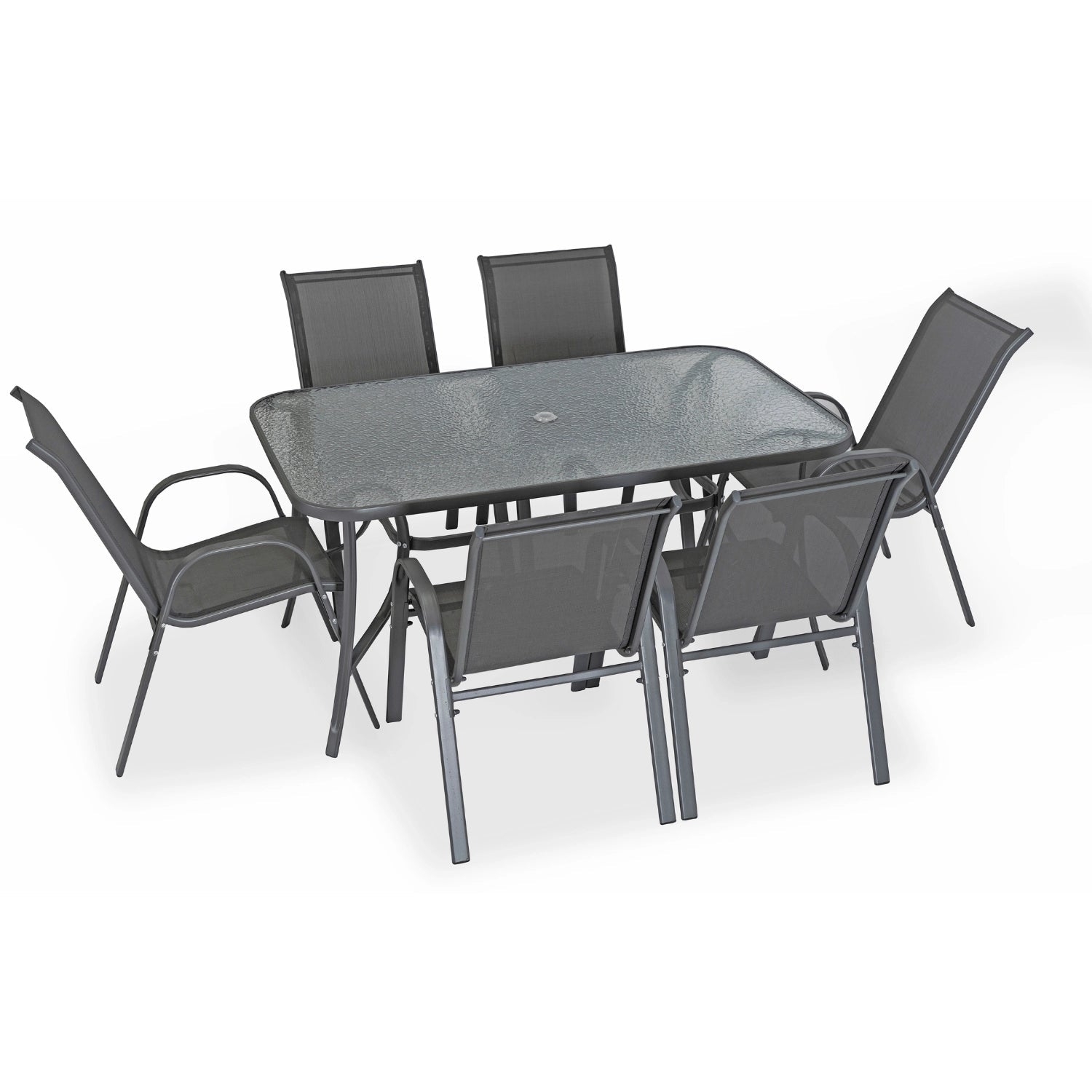 Ensemble de jardin NEBRASKA gris en métal avec table en verre et parasol - TRUST INDUSTRIE - 