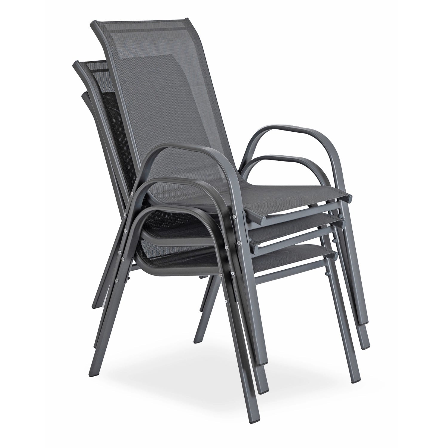 Ensemble de jardin NEBRASKA gris en métal avec table en verre et parasol - TRUST INDUSTRIE - 