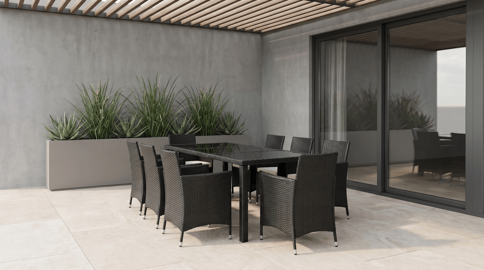 Ensemble de mobilier de jardin POMONA Noir/Beige - TRUST INDUSTRIE - 
