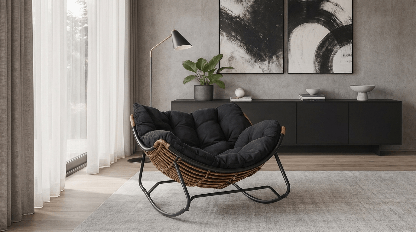 Fauteuil à bascule ELTON – design cocooning - TRUST INDUSTRIE - Noir - 