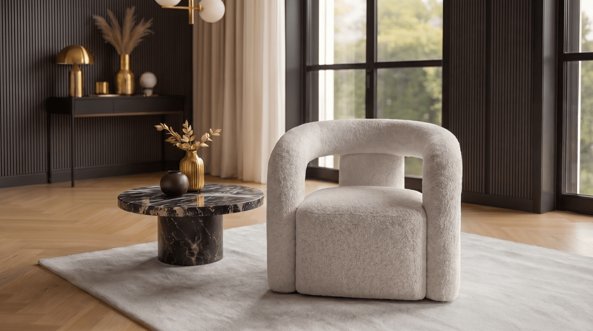 Fauteuil BRAZIL en tissu bouclé - TRUST INDUSTRIE - Gris - 